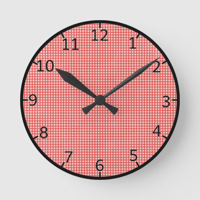 Rotes Karo-Muster Runde Wanduhr (Vorderseite)