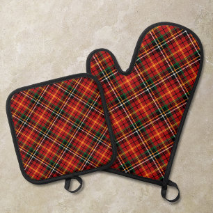 Rotes Karo Ofenhandschuh & Topflappen-Set