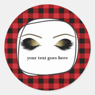 Rotes Karo Rustikaler Glamour Gold Make-up Wimpern Runder Aufkleber