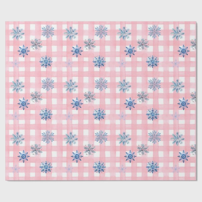 Rotes Karo-Schneeglöckchen Geschenkpapier (Flach)