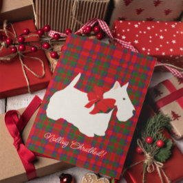 Rotes Karo-Tartan-Scottie-Grußwort Feiertagskarte