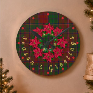 Rotes Karo-Tartan-Weihnachtsstern Weihnachten  Runde Wanduhr