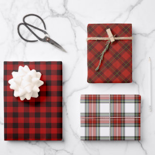 Rotes Karo-Trio  Geschenkpapier Set