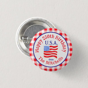 Rotes Karo-Wasserfarbenflagge 250. Geburtstag USA Button