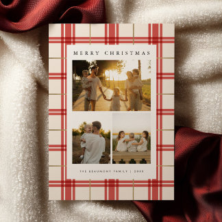 Rotes Karo-Weihnachtskarte mit Foto Feiertagskarte