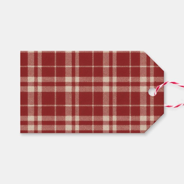 Rotes Karomuster Geschenkanhänger (Vorderseite (Horizontal))