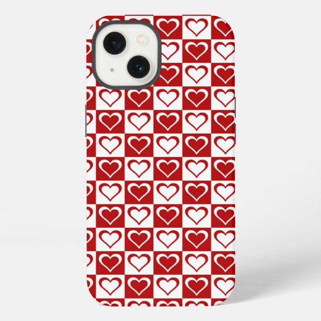 Rotes Karomuster mit Herzen iPhone Hülle (Rückseite)