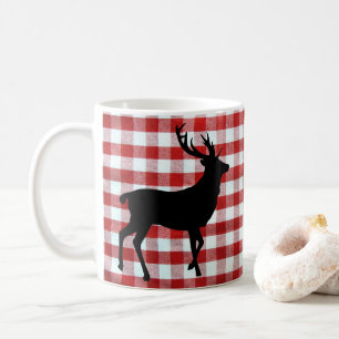 Rotes Karomuster mit schwarzen Hirschen Kaffeetasse