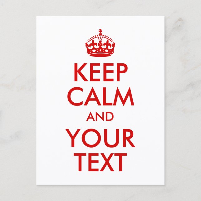 Rotes Keep Calm und Ihr Text Postkarte (Vorderseite)