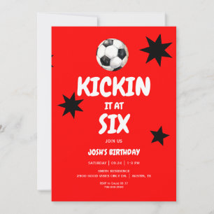 Rotes Kickin it at Six Fußball 6. Geburtstagsfeier Einladung