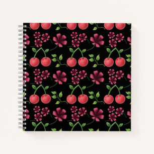 Rotes Kirsch-Blumenmuster  Notizbuch