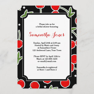 Rotes Kirsch-und Stern-Retro gestempelschnittenes Einladung