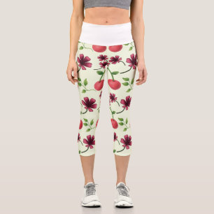 Rotes Kirschblütenmuster  Capri Leggings