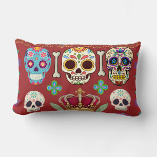 Rotes Kissen - Gothic - Totenkopf und Knochen