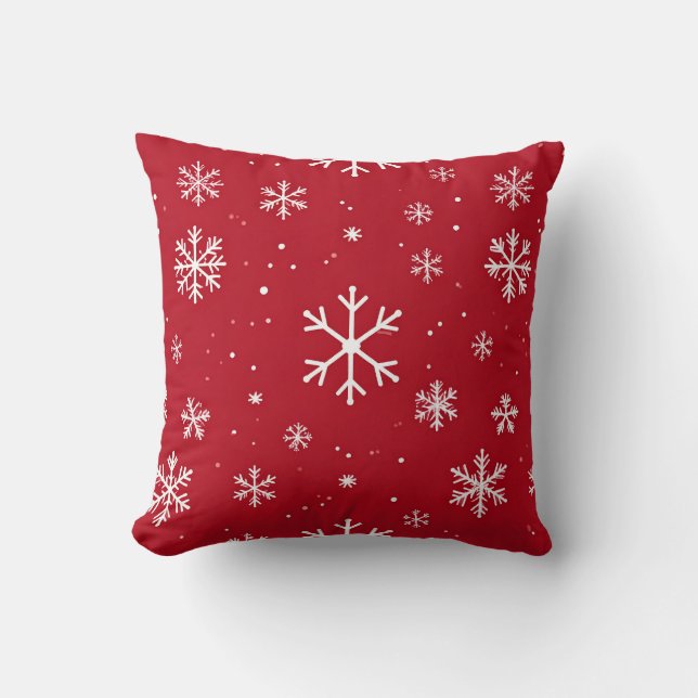 Rotes Kissen mit weißem Schneeflockenmuster (Vorderseite)