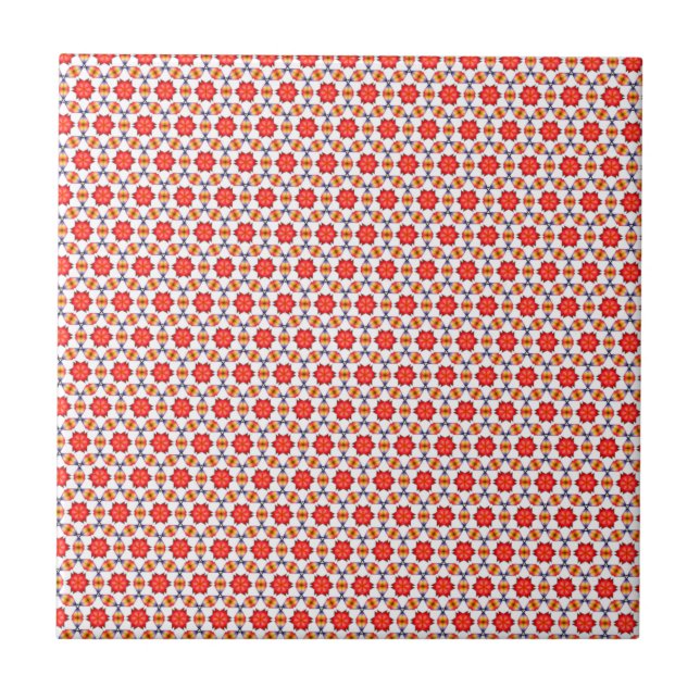 Rotes Kitsch-Blumenmuster Fliese (Vorderseite)
