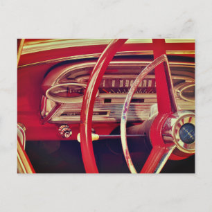Rotes klassisches Auto Vintage-Fahrzeug Armaturenb Postkarte