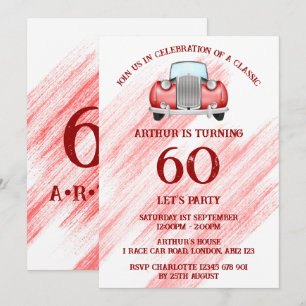 Rotes Klassisches Retro-Auto Vintage Aquarell Einladung