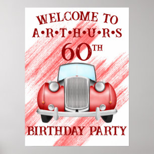 Rotes klassisches Retro-Auto vintage Wasserfarbe W Poster