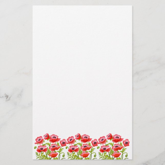 Rotes Klatschmohn-Blumen-Briefpapier Briefpapier (Vorderseite)