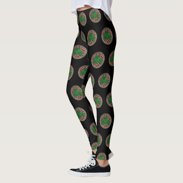 Rotes Kleeblatt auf keltischen Knochen Leggings (Links)