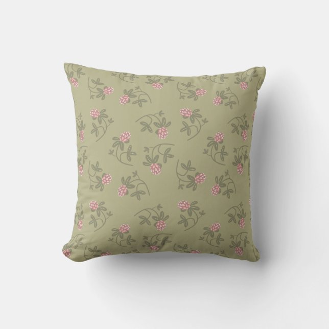 Rotes Kleeblatt Erdgrün rosa Kissen (Vorderseite)