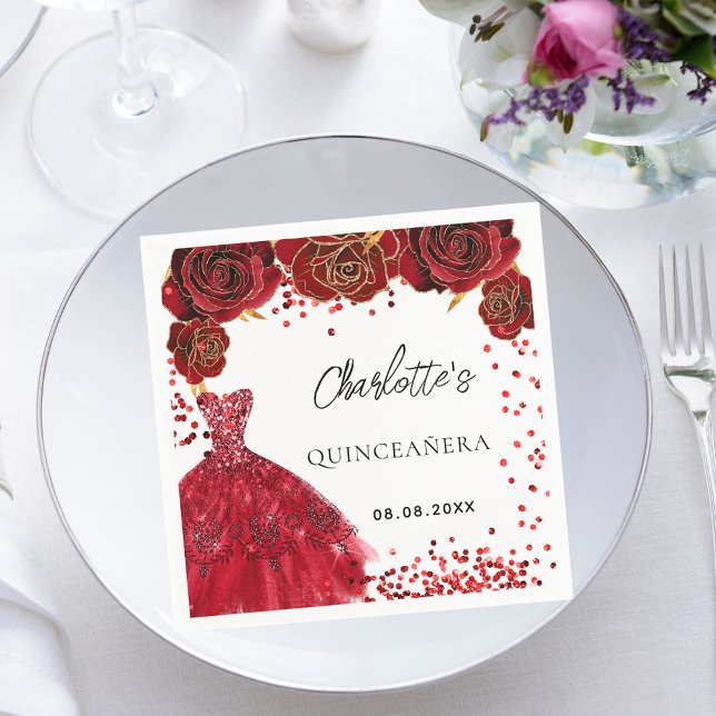 Rotes Kleid aus Quinceanera Blume weiß Serviette (Von Creator hochgeladen)