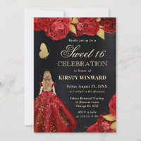 Rotes Kleid Blonde Frauen Blume Sweet 16 Einladung