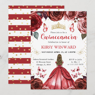 Rotes Kleid Blonde Haare Prinzessin Quinceanera Einladung