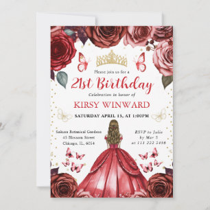 Rotes Kleid Blonde Prinzessin Geburtstag Einladung