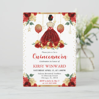 Rotes Kleid Brünett Hair Princess Quinceanera Einladung