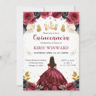 Rotes Kleid Brünett Princess Quinceanera Einladung
