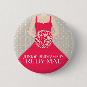 Rotes Kleid des Juniorbrautjungfernmädchens nannt Button
