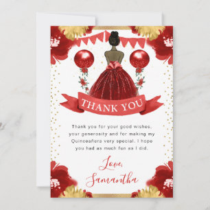 Rotes Kleid Dunkle Haut Prinzessin Quinceanera Dankeskarte