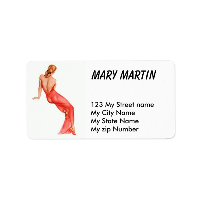 Rotes Kleid Retro Adressaufkleber (Vorne)