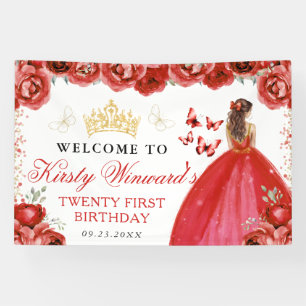 Rotes Kleid Rote Haar Prinzessin Florale Geburtsta Banner