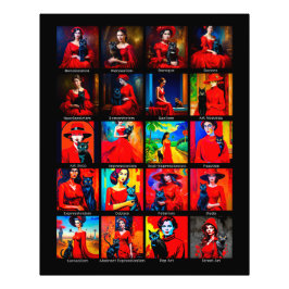 Rotes Kleid Schwarze Katze Kunstbewegungen Fotodruck