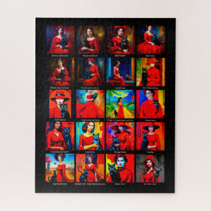 Rotes Kleid Schwarze Katze Kunstbewegungen Puzzle