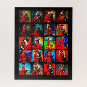 Rotes Kleid Schwarzer Hund Kunstbewegungen Puzzle