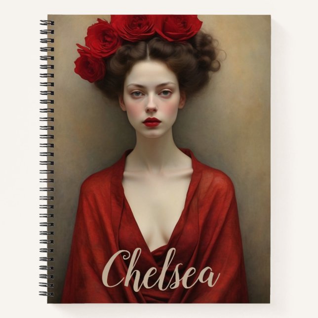 Rotes Kleid und Blume Notizbuch (Vorderseite)