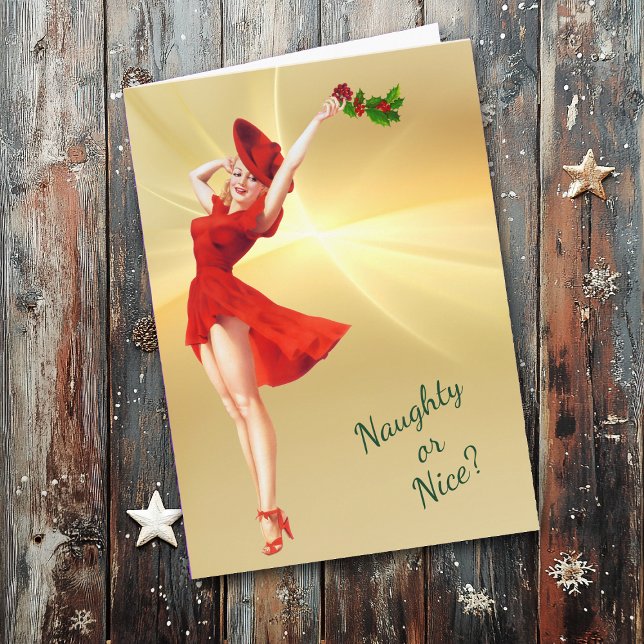 Rotes Kleid und Holly Retro Pinup Karte (Von Creator hochgeladen)