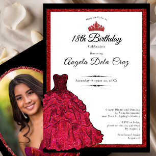 Rotes Kleid und Tiara 18. Geburtstagsdebüt Einladung
