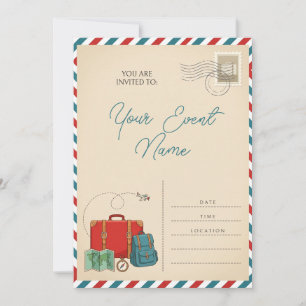 Rotes Kofferset Travel Luftpostkarte Einladung