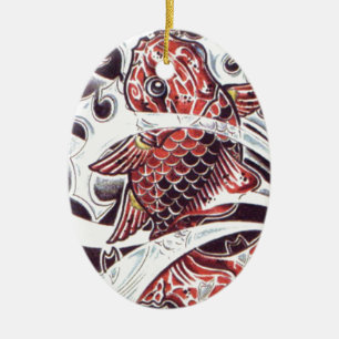 Rotes Koi-Tattoo-Design Keramikornament