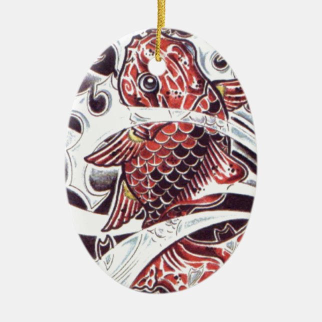 Rotes Koi-Tattoo-Design Keramikornament (Vorne)