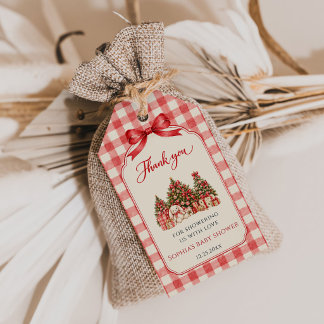 Rotes Koketten-Bogen-Schrift-Weihnachtsbaum-Party Geschenkanhänger