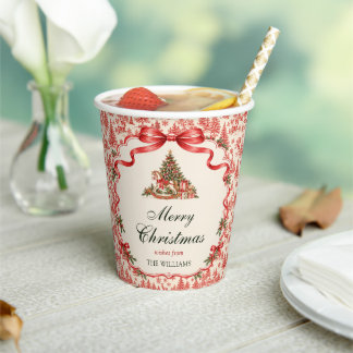 Rotes Koketten-Bogen-Script Weihnachtsbaum-Party Pappbecher
