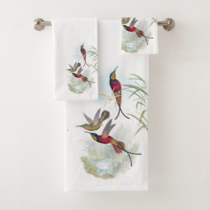 Rotes Kolibri-Vogel-Tier-Bad-Tuch-Set Badhandtuch Set