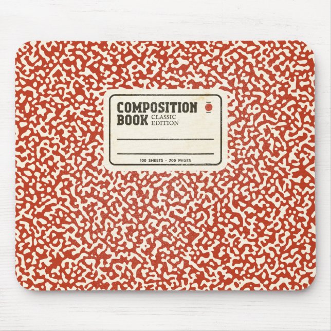 Rotes KompositionsNotebook mit Label Mousepad (Vorne)