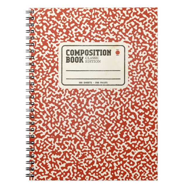 Rotes KompositionsNotebook mit Label Notizblock (Vorderseite)
